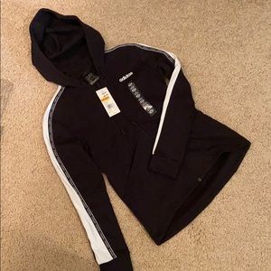 Black ADIDAS Zip-Up Hoodie with White Mesh Stripe